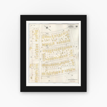 Old map wall art mockup — black gallery frame with white mat — Sanborn Fire Insurance Map from Burlingame, San Mateo County, California (1949), Sheet #0018