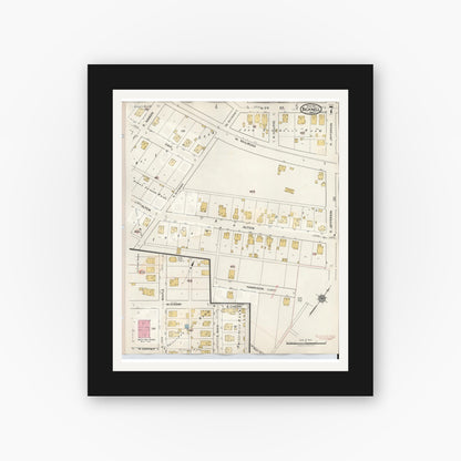 Old map wall art mockup — black gallery frame with white mat — Sanborn Fire Insurance Map from Bicknell, Knox County, Indiana (1946), Sheet #0007