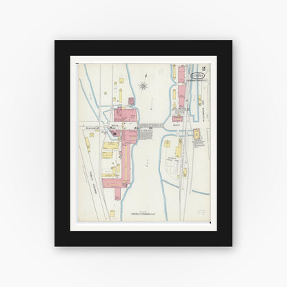 Old map wall art mockup — black gallery frame with white mat — Sanborn Fire Insurance Map from Dundee, Kane County, Illinois (1893), Sheet #0002