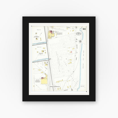 Old map wall art mockup — black gallery frame with white mat — Sanborn Fire Insurance Map from Clinton, Clinton County, Iowa (1902), Sheet #0024