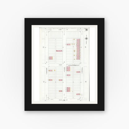 Old map wall art mockup — black gallery frame with white mat — Sanborn Fire Insurance Map from Chicago, Cook County, Illinois (1920), Sheet #0014