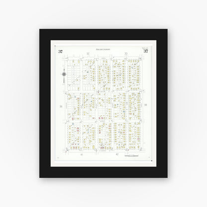 Old map wall art mockup — black gallery frame with white mat — Sanborn Fire Insurance Map from Beloit, Rock County, Wisconsin (1939), Sheet #0037