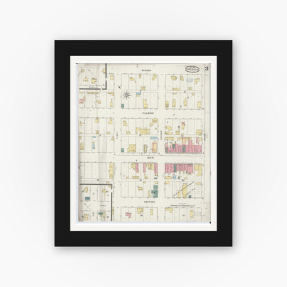 Old map wall art mockup — black gallery frame with white mat — Sanborn Fire Insurance Map from Chatfield, Fillmore And Olmsted Counties, Minnesota (1894), Sheet #0003