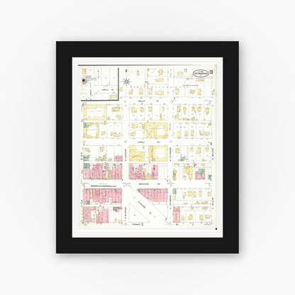 Old map wall art mockup — black gallery frame with white mat — Sanborn Fire Insurance Map from Shenandoah, Page County, Iowa (1909), Sheet #0003