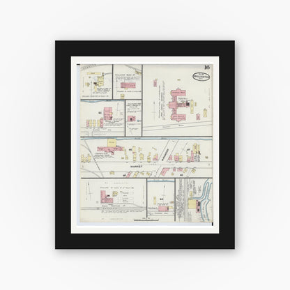 Old map wall art mockup — black gallery frame with white mat — Sanborn Fire Insurance Map from Chillicothe, Ross County, Ohio (1890), Sheet #0016