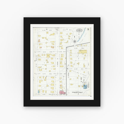 Old map wall art mockup — black gallery frame with white mat — Sanborn Fire Insurance Map from Faribault, Rice County, Minnesota (1909), Sheet #0005