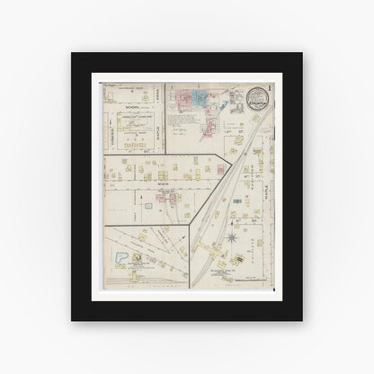 Old map wall art mockup — black gallery frame with white mat — Sanborn Fire Insurance Map from Staunton, Macoupin County, Illinois (1886) - Complete Map Set