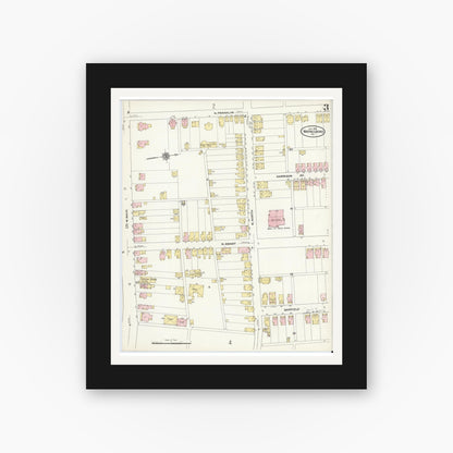 Old map wall art mockup — black gallery frame with white mat — Sanborn Fire Insurance Map from Waynesboro, Franklin County, Pennsylvania (1910), Sheet #0003