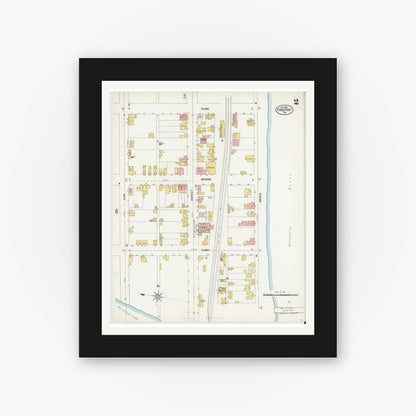 Old map wall art mockup — black gallery frame with white mat — Sanborn Fire Insurance Map from Freeport, Armstrong County, Pennsylvania (1902), Sheet #0002