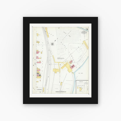 Old map wall art mockup — black gallery frame with white mat — Sanborn Fire Insurance Map from Phillips, Price County, Wisconsin (1901), Sheet #0003