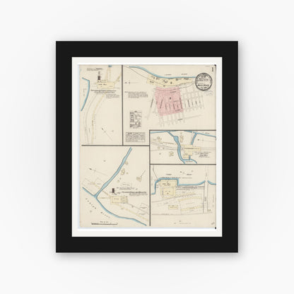 Old map wall art mockup — black gallery frame with white mat — Sanborn Fire Insurance Map from White Haven, Luzerne County, Pennsylvania (1884) - Complete Map Set
