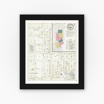 Old map wall art mockup — black gallery frame with white mat — Sanborn Fire Insurance Map from Caldwell, Burleson County, Texas (1915) - Complete Map Set