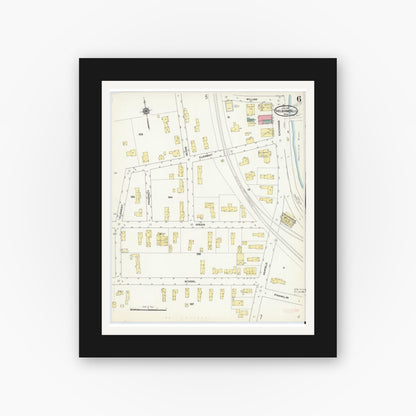 Old map wall art mockup — black gallery frame with white mat — Sanborn Fire Insurance Map from Shelburne Falls, Franklin County, Massachusetts (1910), Sheet #0006