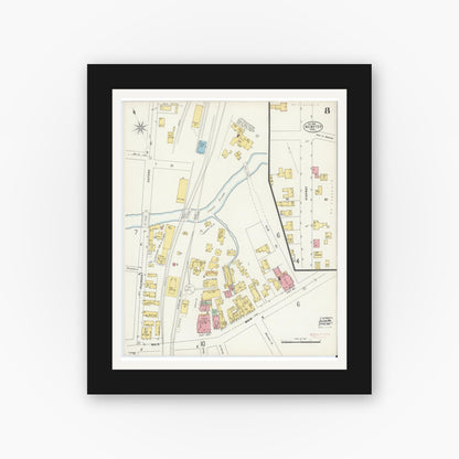 Old map wall art mockup — black gallery frame with white mat — Sanborn Fire Insurance Map from Webster, Worcester County, Massachusetts (1898), Sheet #0008
