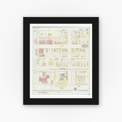 Old map wall art mockup — black gallery frame with white mat — Sanborn Fire Insurance Map from Mound City, Pulaski County, Illinois (1894), Sheet #0003