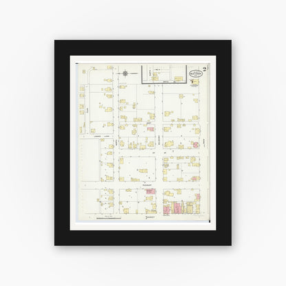 Old map wall art mockup — black gallery frame with white mat — Sanborn Fire Insurance Map from West Union, Adams County, Ohio (1912), Sheet #0002