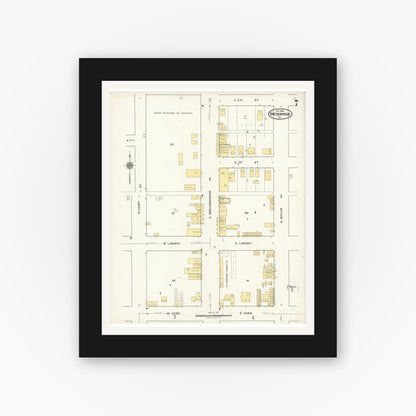 Old map wall art mockup — black gallery frame with white mat — Sanborn Fire Insurance Map from Breckenridge, Stephens County, Texas (1921), Sheet #0007