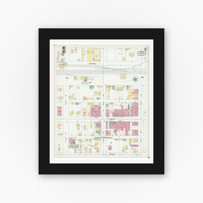 Old map wall art mockup — black gallery frame with white mat — Sanborn Fire Insurance Map from Pana, Christian County, Illinois (1902), Sheet #0002