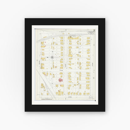Old map wall art mockup — black gallery frame with white mat — Sanborn Fire Insurance Map from Findlay, Hancock County, Ohio (1901), Sheet #0007