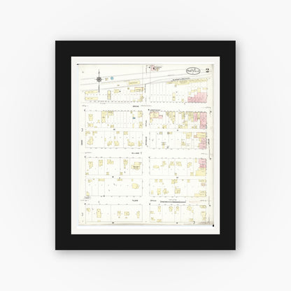 Old map wall art mockup — black gallery frame with white mat — Sanborn Fire Insurance Map from Postville, Allamakee County, Iowa (1913), Sheet #0002