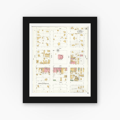 Old map wall art mockup — black gallery frame with white mat — Sanborn Fire Insurance Map from Clarion, Wright County, Iowa (1900), Sheet #0003