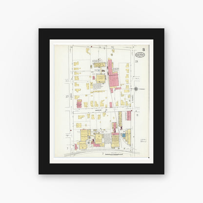 Old map wall art mockup — black gallery frame with white mat — Sanborn Fire Insurance Map from High Point, Guilford County, North Carolina (1917), Sheet #0008