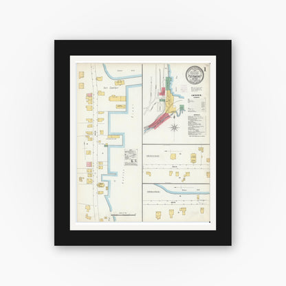 Old map wall art mockup — black gallery frame with white mat — Sanborn Fire Insurance Map from Piermont, Rockland County, New York (1903), Sheet #0001