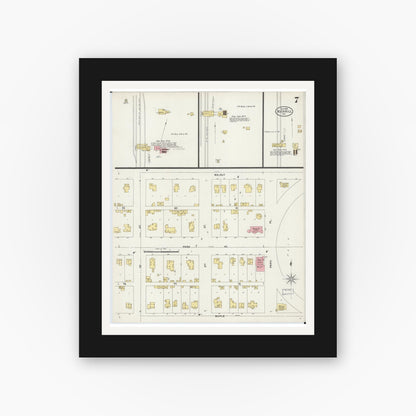 Old map wall art mockup — black gallery frame with white mat — Sanborn Fire Insurance Map from Rich Hill, Bates County, Missouri (1898), Sheet #0007