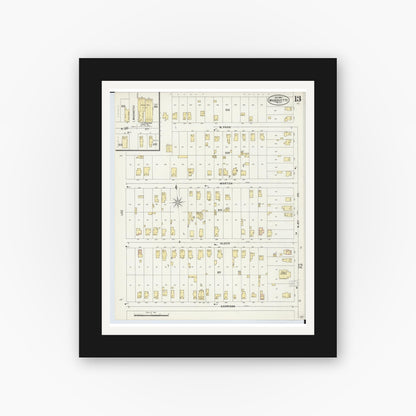 Old map wall art mockup — black gallery frame with white mat — Sanborn Fire Insurance Map from Marquette, Marquette County, Michigan (1897), Sheet #0013