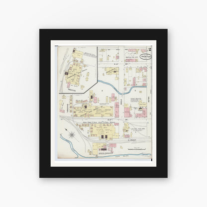 Old map wall art mockup — black gallery frame with white mat — Sanborn Fire Insurance Map from Ironton, Lawrence County, Ohio (1889), Sheet #0002