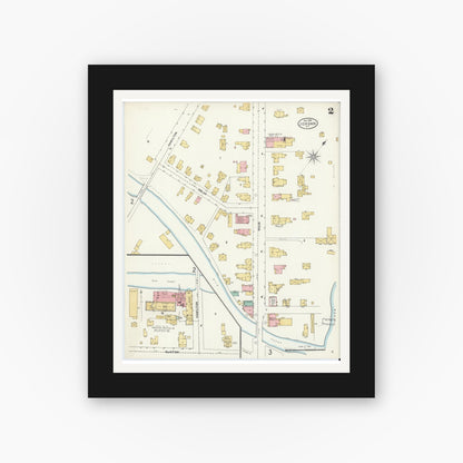 Old map wall art mockup — black gallery frame with white mat — Sanborn Fire Insurance Map from Jordan, Onondaga County, New York (1904), Sheet #0002