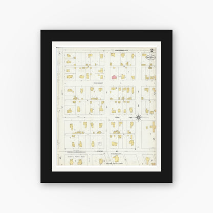 Old map wall art mockup — black gallery frame with white mat — Sanborn Fire Insurance Map from Merrill, Lincoln County, Wisconsin (1902), Sheet #0002