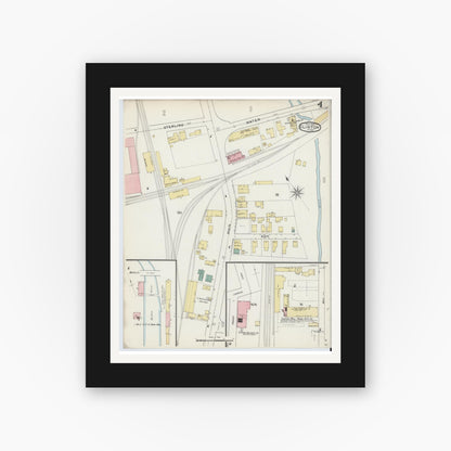 Old map wall art mockup — black gallery frame with white mat — Sanborn Fire Insurance Map from Clinton, Worcester County, Massachusetts (1894), Sheet #0004