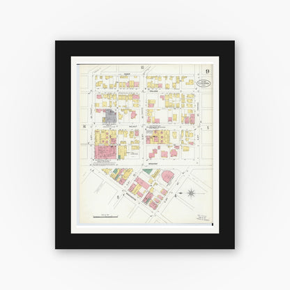 Old map wall art mockup — black gallery frame with white mat — Sanborn Fire Insurance Map from East Liverpool, Columbiana County, Ohio (1903), Sheet #0009