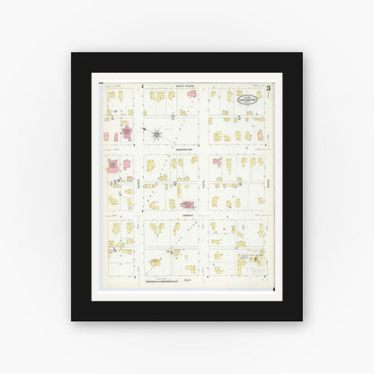 Old map wall art mockup — black gallery frame with white mat — Sanborn Fire Insurance Map from Constantine, Saint Joseph County, Michigan (1909), Sheet #0003