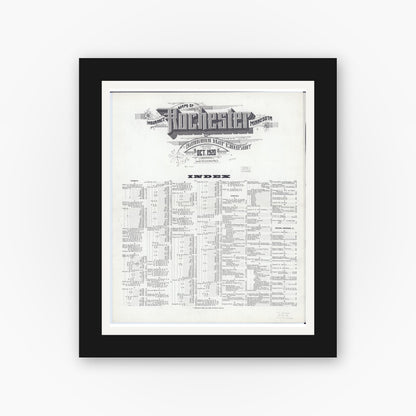 Old map wall art mockup — black gallery frame with white mat — Sanborn Fire Insurance Map from Rochester, Olmsted County, Minnesota (1920), Sheet #0001