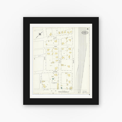 Old map wall art mockup — black gallery frame with white mat — Sanborn Fire Insurance Map from Somerville, Burleson County, Texas (1910), Sheet #0003