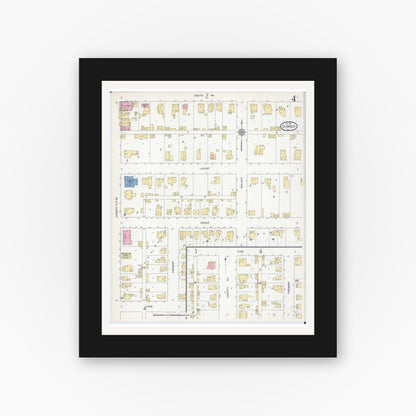 Old map wall art mockup — black gallery frame with white mat — Sanborn Fire Insurance Map from Sumner, Lawrence County, Illinois (1912), Sheet #0004