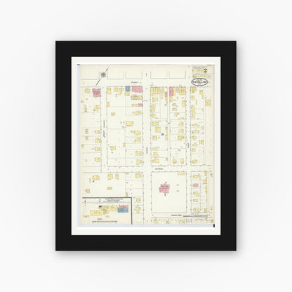 Old map wall art mockup — black gallery frame with white mat — Sanborn Fire Insurance Map from New Holland, Pickaway County, Ohio (1915), Sheet #0002