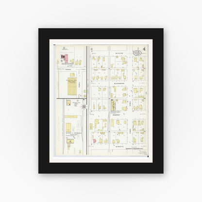 Old map wall art mockup — black gallery frame with white mat — Sanborn Fire Insurance Map from Celina, Mercer County, Ohio (1907), Sheet #0004