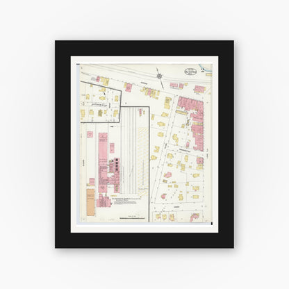 Old map wall art mockup — black gallery frame with white mat — Sanborn Fire Insurance Map from Blissfield, Lenawee County, Michigan (1912), Sheet #0002