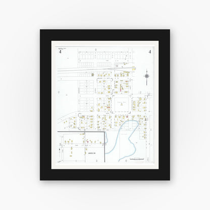 Old map wall art mockup — black gallery frame with white mat — Sanborn Fire Insurance Map from Houston, Houston County, Minnesota (1950), Sheet #0004