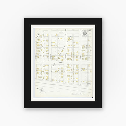 Old map wall art mockup — black gallery frame with white mat — Sanborn Fire Insurance Map from Red Jacket, Houghton County, Michigan (1908), Sheet #0018
