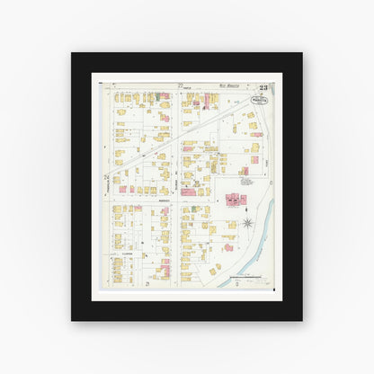 Old map wall art mockup — black gallery frame with white mat — Sanborn Fire Insurance Map from Marietta, Washington County, Ohio (1900), Sheet #0023