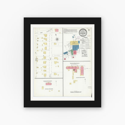 Old map wall art mockup — black gallery frame with white mat — Sanborn Fire Insurance Map from Blackstone, Nottoway County, Virginia (1908) - Complete Map Set