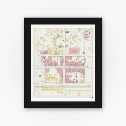 Old map wall art mockup — black gallery frame with white mat — Sanborn Fire Insurance Map from Durham, Durham County, North Carolina (1893), Sheet #0003