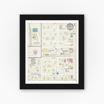 Old map wall art mockup — black gallery frame with white mat — Sanborn Fire Insurance Map from Brookston, White County, Indiana (1907) - Complete Map Set