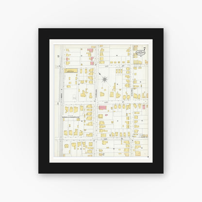 Old map wall art mockup — black gallery frame with white mat — Sanborn Fire Insurance Map from Charlotte, Mecklenburg County, North Carolina (1900), Sheet #0007