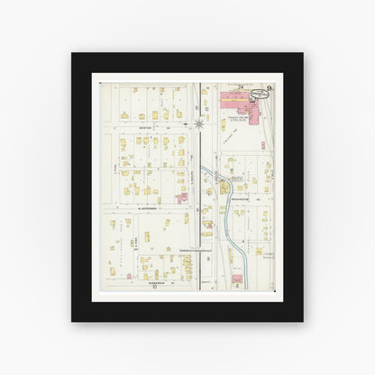 Old map wall art mockup — black gallery frame with white mat — Sanborn Fire Insurance Map from Springfield, Greene County, Missouri (1896), Sheet #0009