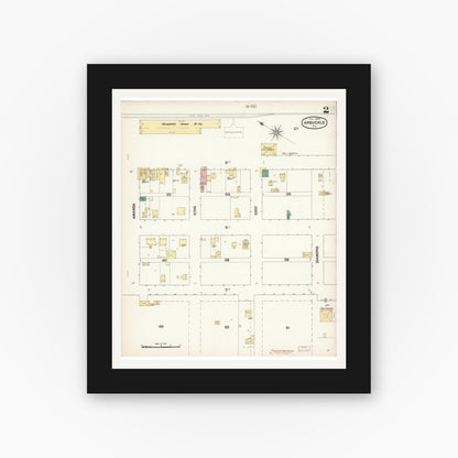 Old map wall art mockup — black gallery frame with white mat — Sanborn Fire Insurance Map from Arbuckle, Colusa County, California (1894), Sheet #0002